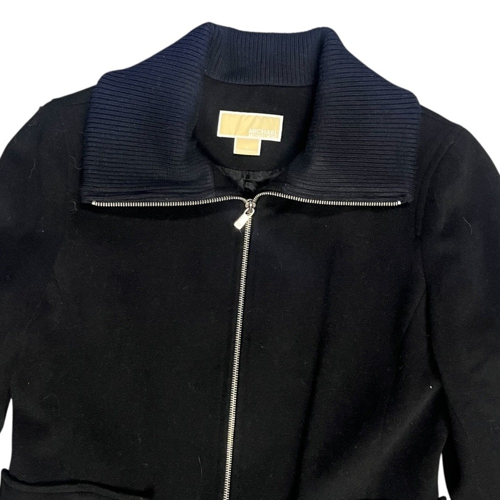 Michael Kors Womens Black 100% Wool Full‎ Zip Ribbed Collar Coat Size 12 - Picture 3 of 8